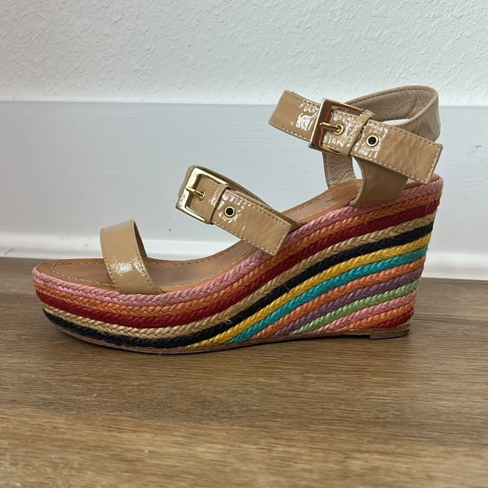 Kate Spade Striped Espadrilles patent leather high heeled sandals size 9